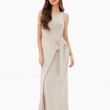 Mae Tied Waist Dress - Taupe