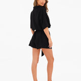 Alessia Linen Playsuit - Black