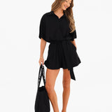 Alessia Linen Playsuit - Black