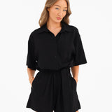 Alessia Linen Playsuit - Black