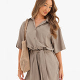 Alessia Linen Playsuit - Tan