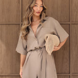 Alessia Linen Playsuit - Tan