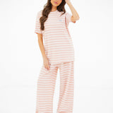 Soft Stripe Waffle T-Shirt - Peach Stripe