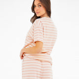 Soft Stripe Waffle T-Shirt - Peach Stripe