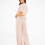 Soft Stripe Waffle T-Shirt - Peach Stripe