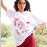 Tessa Oversized T-Shirt - White & Cherry Red