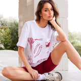 Tessa Oversized T-Shirt - White & Cherry Red