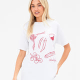 Tessa Oversized T-Shirt - White & Cherry Red