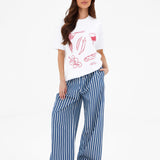 Tessa Oversized T-Shirt - White & Cherry Red