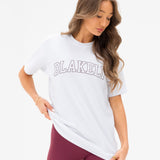 Outline Varsity Oversized T-Shirt - White & Old Burgundy