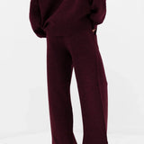 Knitted Wide Leg Sweatpants - Dark Cherry