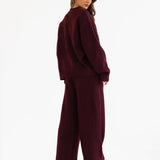 Knitted Wide Leg Sweatpants - Dark Cherry