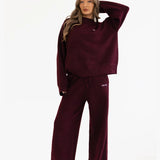 Knitted Wide Leg Sweatpants - Dark Cherry