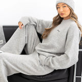 Knitted Wide Leg Sweatpants - Marl Grey