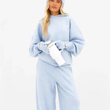 Oversized Knitted Hoodie - Baby Blue