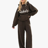Mabel Knitted Wide Leg Sweatpants - Chocolate Brown