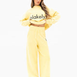 Mabel Knitted Wide Leg Sweatpants - Butter Yellow