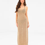 Crochet Maxi Dress - Tan