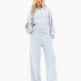 Zoey Ribbed Wide Leg Trousers - Baby Blue