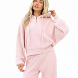Zoey Ribbed Wide Leg Trousers - Baby Pink