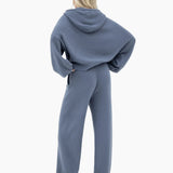Zoey Ribbed Wide Leg Trousers - Smoky Blue