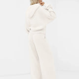 Zoey Ribbed Wide Leg Trousers - Off White