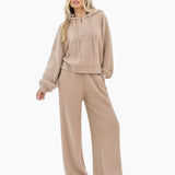 Zoey Ribbed Wide Leg Trousers - Tan
