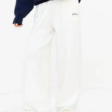 Varsity Knitted Wide Leg Sweatpants - Cream