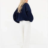 Varsity Knitted Wide Leg Sweatpants - Cream