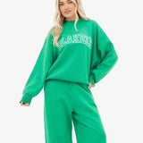 Varsity Knitted Wide Leg Sweatpants - Bright Green