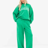 Varsity Knitted Wide Leg Sweatpants - Bright Green