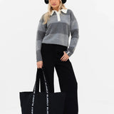 Tara Knitted Stripe Polo - Dark Grey Stripe
