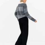 Tara Knitted Stripe Polo - Dark Grey Stripe