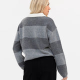 Tara Knitted Stripe Polo - Dark Grey Stripe