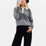 Tara Knitted Stripe Polo - Dark Grey Stripe
