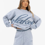 Margot Script Oversized Knitted Jumper - Icy Blue