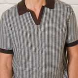 Conrad Knitted Stripe Polo Shirt - Dark Brown