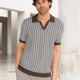 Conrad Knitted Stripe Polo Shirt - Dark Brown