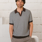 Conrad Knitted Stripe Polo Shirt - Dark Brown