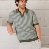 Conrad Knitted Stripe Polo Shirt - Green