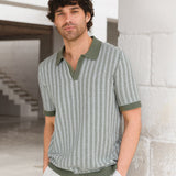 Conrad Knitted Stripe Polo Shirt - Green
