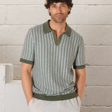 Conrad Knitted Stripe Polo Shirt - Green