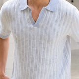Conrad Knitted Stripe Polo Shirt - Grey