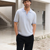 Conrad Knitted Stripe Polo Shirt - Grey