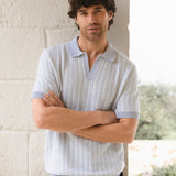 Conrad Knitted Stripe Polo Shirt - Grey