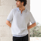 Conrad Knitted Stripe Polo Shirt - Grey