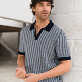 Conrad Knitted Stripe Polo Shirt - Navy