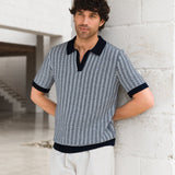 Conrad Knitted Stripe Polo Shirt - Navy