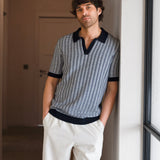 Conrad Knitted Stripe Polo Shirt - Navy