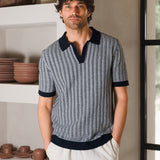 Conrad Knitted Stripe Polo Shirt - Navy